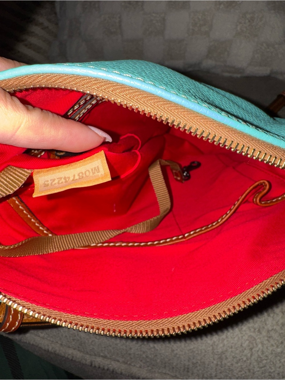 Dooney & Bourke Turquoise Pebble Leather Crossbody with Brown Trim - Picture 9 of 12